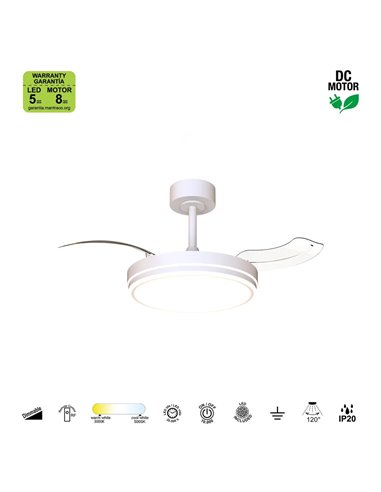 Ventilador LED LUNA S Blanco Ø91cm DC 30W 2800lm CCT 3000K-5000K con Mando