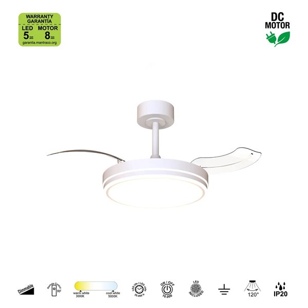 Ventoinha LED LUNA S Branco Ø91cm DC 30W 2800lm CCT 3000K-5000K com Controle Remoto
