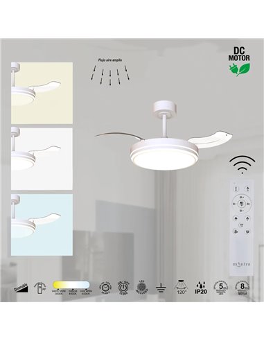 Ventilador LED LUNA S Blanco Ø91cm DC 30W 2800lm CCT 3000K-5000K con Mando