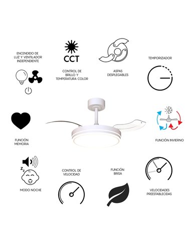 Ventilador LED LUNA S Blanco Ø91cm DC 30W 2800lm CCT 3000K-5000K con Mando