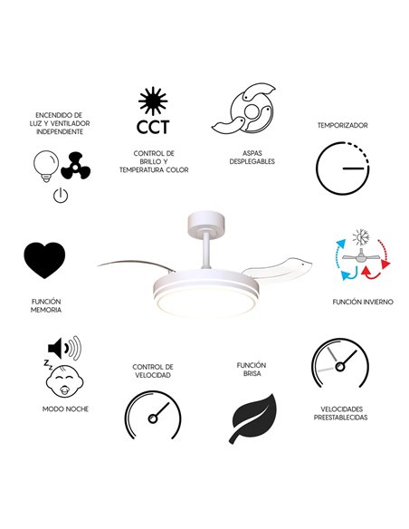 Ventilateur LED LUNA S blanc Ø91 cm CC 30 W 2800 lm CCT 3000 K-5000 K avec télécommande