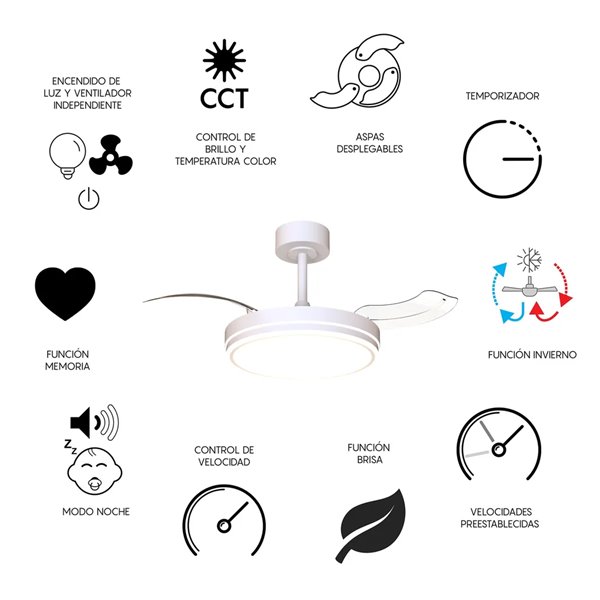Ventilador LED LUNA S Blanco Ø91cm DC 30W 2800lm CCT 3000K-5000K con Mando