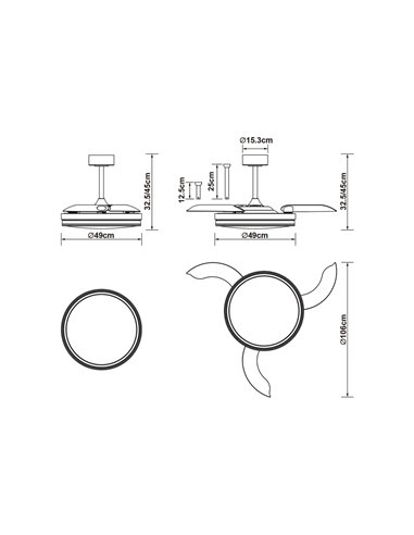 Ventilateur LED blanc LUNA M Ø106 cm CC 36 W 3600 lm CCT 3000 K-5000 K avec télécommande