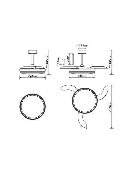 Ventilateur LED blanc LUNA M Ø106 cm CC 36 W 3600 lm CCT 3000 K-5000 K avec télécommande