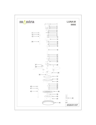 Ventoinha LED branco LUNA M Ø106cm DC 36W 3600lm CCT 3000K-5000K com controle remoto