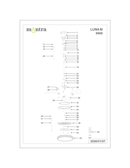 Ventoinha LED branco LUNA M Ø106cm DC 36W 3600lm CCT 3000K-5000K com controle remoto