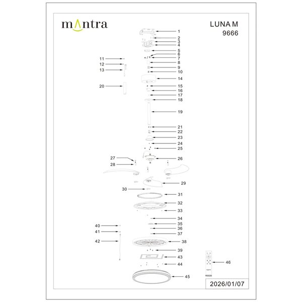 Ventoinha LED branco LUNA M Ø106cm DC 36W 3600lm CCT 3000K-5000K com controle remoto