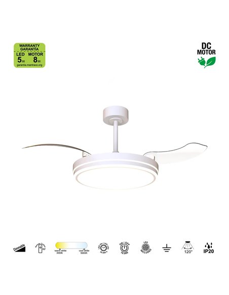 LUNA M Weißer LED Lüfter Ø106cm DC 36W 3600lm CCT 3000K-5000K mit Fernbedienung