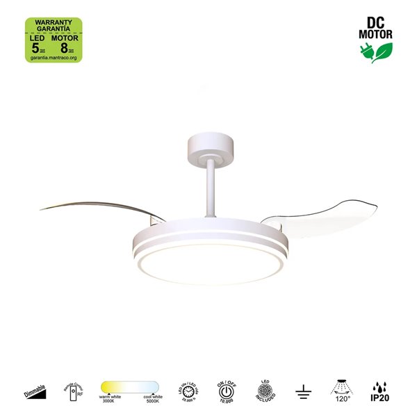 Ventilateur LED blanc LUNA M Ø106 cm CC 36 W 3600 lm CCT 3000 K-5000 K avec télécommande