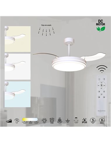 Ventilateur LED blanc LUNA M Ø106 cm CC 36 W 3600 lm CCT 3000 K-5000 K avec télécommande