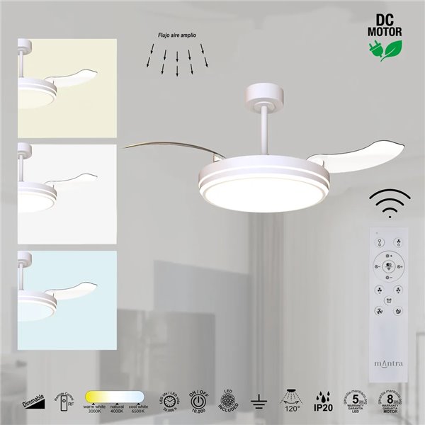 Ventoinha LED branco LUNA M Ø106cm DC 36W 3600lm CCT 3000K-5000K com controle remoto