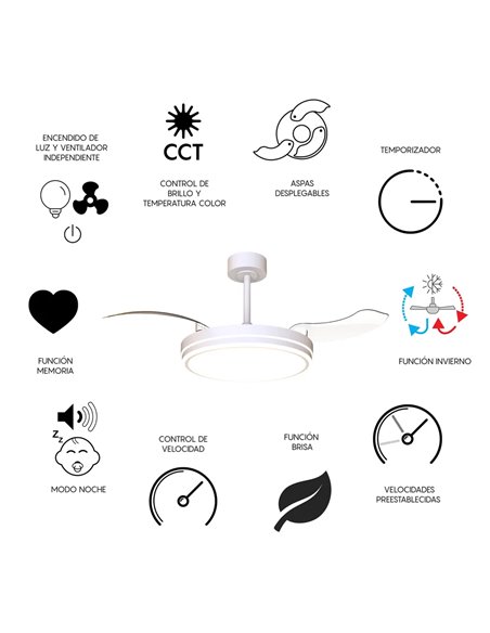 Ventilateur LED blanc LUNA M Ø106 cm CC 36 W 3600 lm CCT 3000 K-5000 K avec télécommande