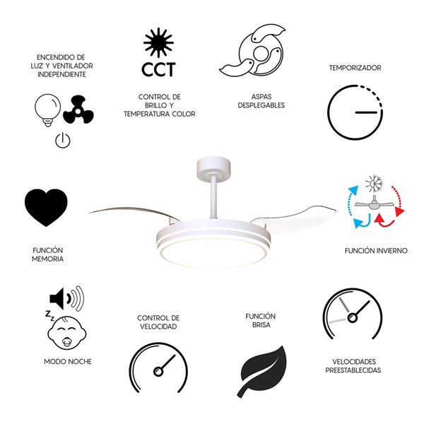 Ventilateur LED blanc LUNA M Ø106 cm CC 36 W 3600 lm CCT 3000 K-5000 K avec télécommande