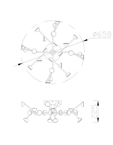 Petit plafonnier LED à plusieurs points lumineux, style minimaliste, noir DNA, 72 W, 4 600 lm, 3 000 K, Ø 65,8 cm