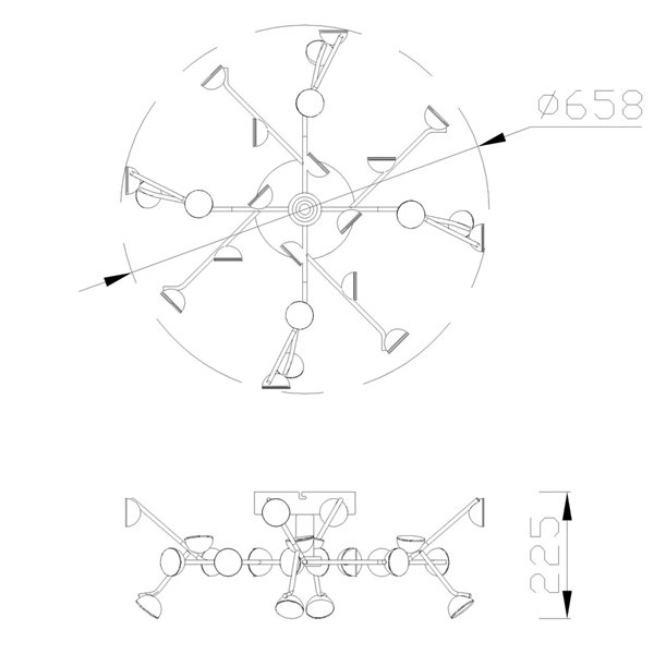 Petit plafonnier LED à plusieurs points lumineux, style minimaliste, noir DNA, 72 W, 4 600 lm, 3 000 K, Ø 65,8 cm