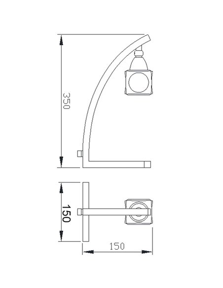 Lampe de table incurvée CUADRAX, nickel satiné, 1xG9, avec abat-jour en verre de 35 cm (ampoule incluse)
