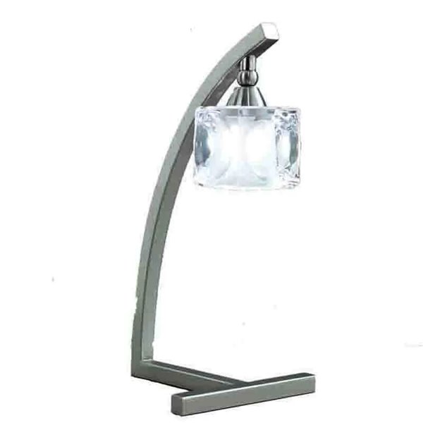 Candeeiro de mesa curvo CUADRAX, níquel acetinado, 1xG9, com abajur de vidro de 35cm (lâmpada incluída)