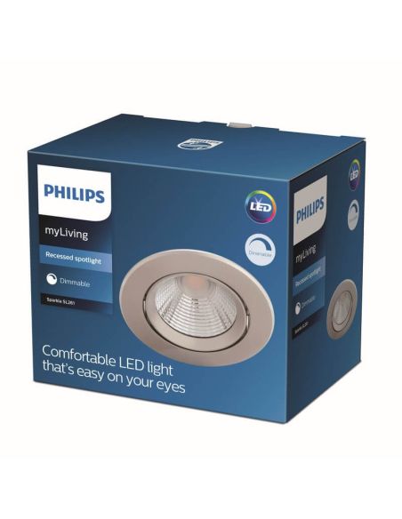 Downlight LED Empotrable SPARKLE 5.5W Luz Cálida 2700K 350lm Ø85mm IP20 Níquel | LeonLeds