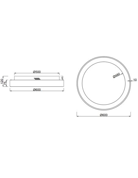 Medidas Plafón de techo LED redondo Girona regulable negro