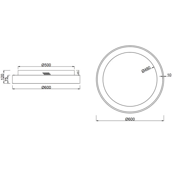 Medidas Plafón de techo LED redondo Girona regulable negro
