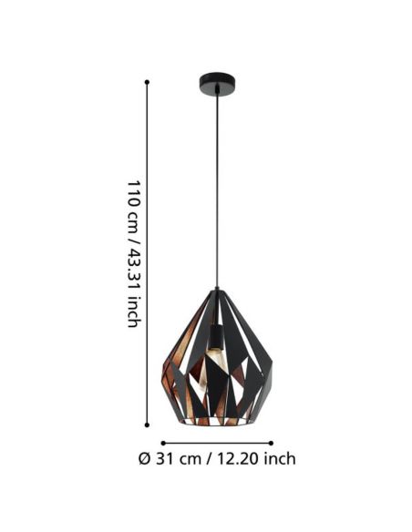 Schwarze und kupferfarbene Pendelleuchte aus Stahl aus der Carlton-Kollektion 1 49254