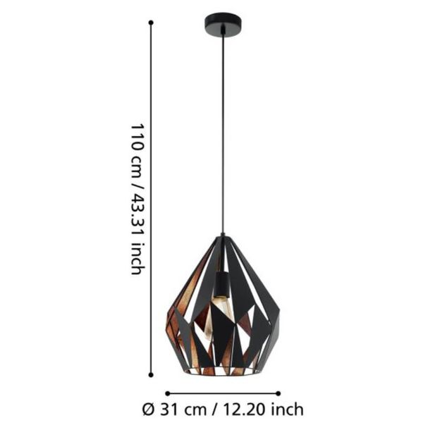 Schwarze und kupferfarbene Pendelleuchte aus Stahl aus der Carlton-Kollektion 1 49254