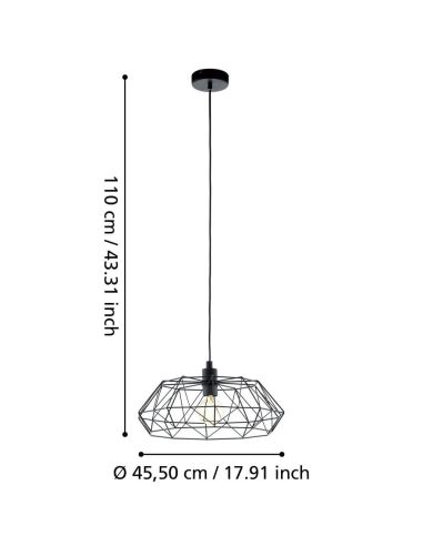 Dimensions du plafonnier Carlton série 2 en acier noir 49487 Eglo