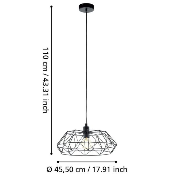 Dimensions du plafonnier Carlton série 2 en acier noir 49487 Eglo