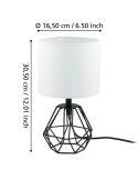 Maße der Vintage-Tischleuchte 95789 Eglo | LeonLeds schwarz-weiß)