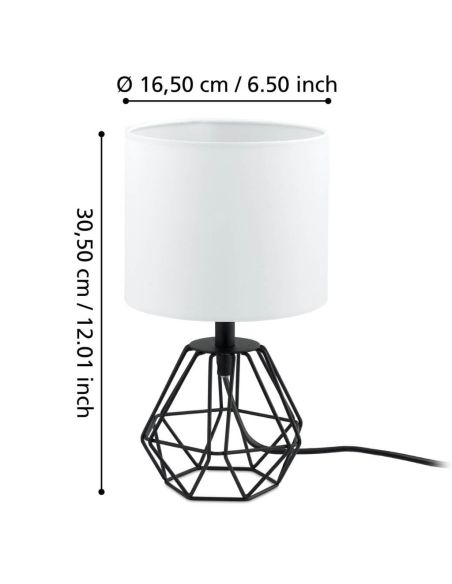 Medidas do candeeiro de mesa vintage preto e branco 95789 Eglo | LeonLeds