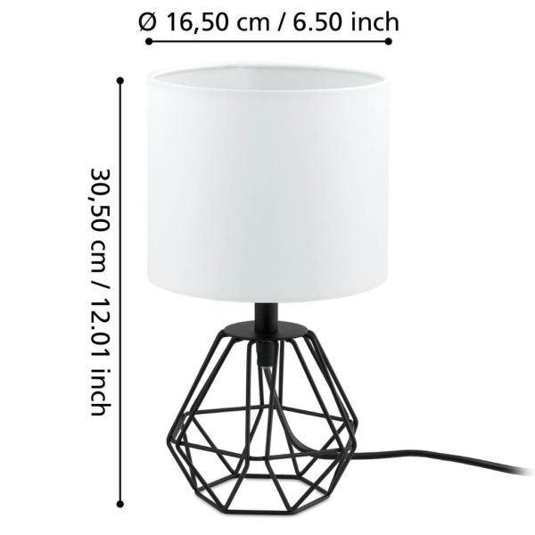 Medidas do candeeiro de mesa vintage preto e branco 95789 Eglo | LeonLeds