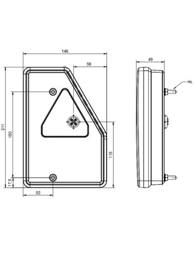Medidas Piloto trasero LED alto con triángulo y con cable FT-277 12V Fristom | LeonLeds