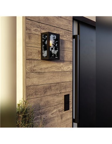Aplique Exterior ALAMONTE SMOKE Negro E27 IP44 Vidrio Ahumado (No Incl.)