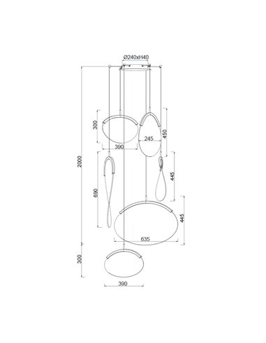 Lámpara colgante LED 80W dorada 6 luces OASIS, 3000K regulable TRIAC 2790Lm