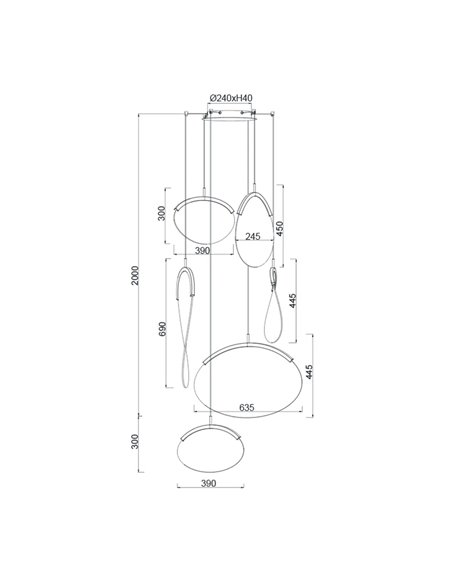 Luminária pendente LED OASIS 80W dourada com 6 lâmpadas, 3000K, dimerizável, TRIAC, 2790 lúmens