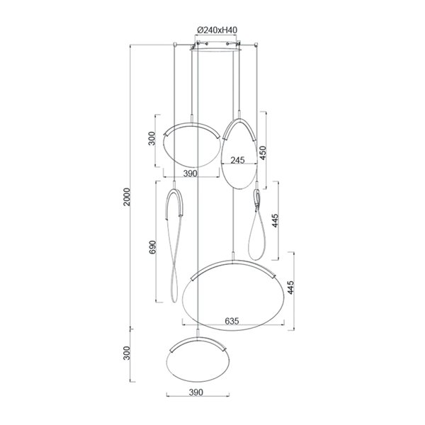 Luminária pendente LED OASIS 80W dourada com 6 lâmpadas, 3000K, dimerizável, TRIAC, 2790 lúmens