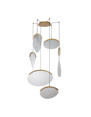 OASIS 80W Gold LED-Pendelleuchte mit 6 Leuchten, 3000K dimmbar, TRIAC, 2790Lm