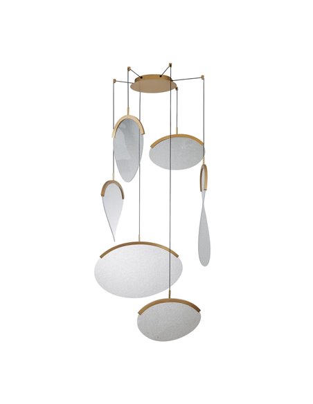 Luminária pendente LED OASIS 80W dourada com 6 lâmpadas, 3000K, dimerizável, TRIAC, 2790 lúmens