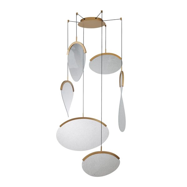 Suspension LED OASIS 80W dorée à 6 ampoules, 3000K, dimmable TRIAC, 2790 lm