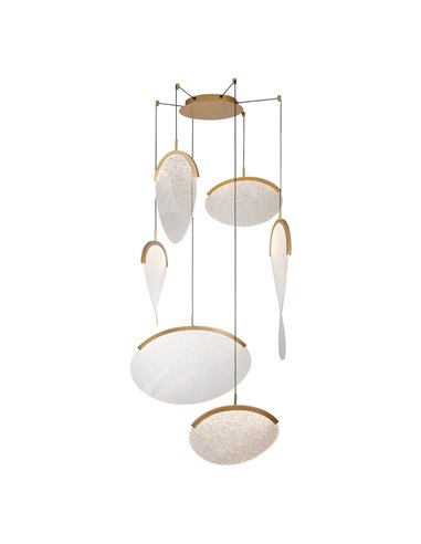 OASIS 80W Gold LED-Pendelleuchte mit 6 Leuchten, 3000K dimmbar, TRIAC, 2790Lm