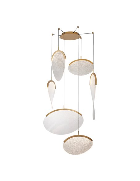 OASIS 80W Gold LED-Pendelleuchte mit 6 Leuchten, 3000K dimmbar, TRIAC, 2790Lm