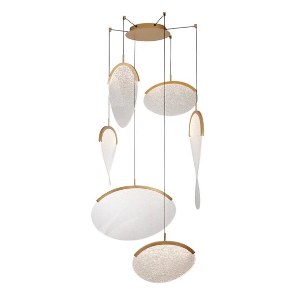 OASIS 80W Gold LED-Pendelleuchte mit 6 Leuchten, 3000K dimmbar, TRIAC, 2790Lm