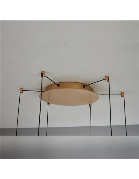 Suspension LED OASIS 80W dorée à 6 ampoules, 3000K, dimmable TRIAC, 2790 lm