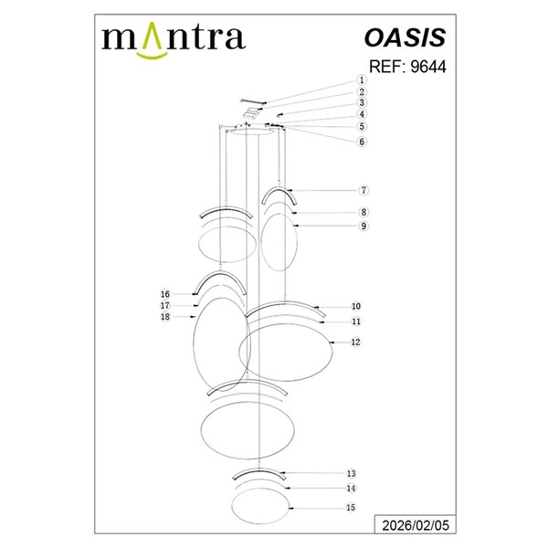 Suspension LED OASIS 80W dorée à 6 ampoules, 3000K, dimmable TRIAC, 2790 lm