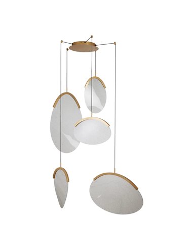 OASIS 65W Gold LED-Pendelleuchte mit 5 Leuchten, 3000K dimmbar, TRIAC, 2270Lm