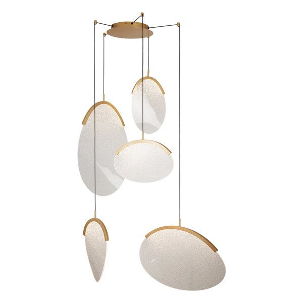 OASIS 65W Gold LED-Pendelleuchte mit 5 Leuchten, 3000K dimmbar, TRIAC, 2270Lm