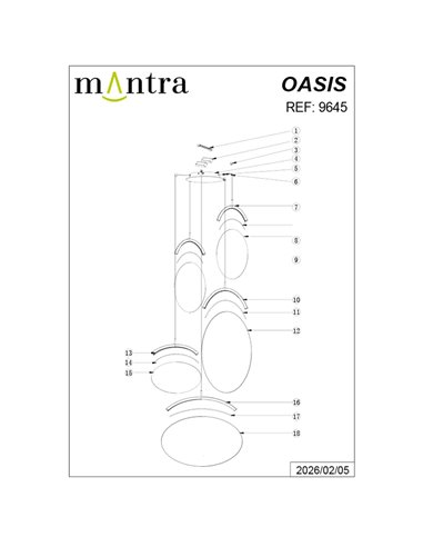 Luminária pendente LED OASIS dourada de 65 W com 5 lâmpadas, 3000 K, dimerizável, TRIAC, 2270 lúmens.