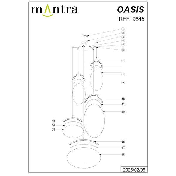 Lámpara colgante LED 65W dorada 5 luces OASIS, 3000K regulable TRIAC 2270Lm
