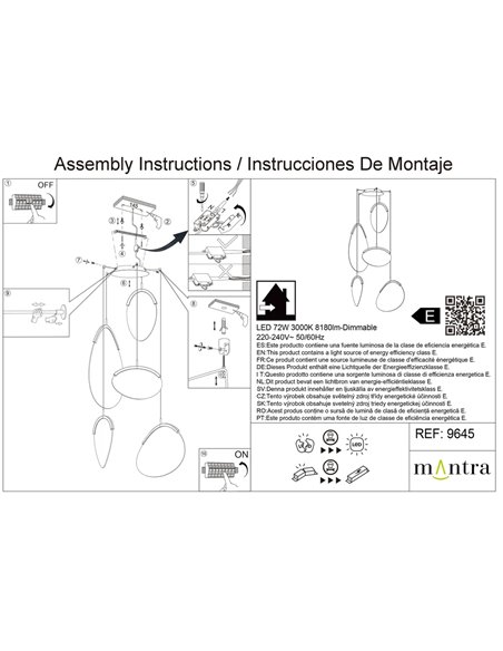 Luminária pendente LED OASIS dourada de 65 W com 5 lâmpadas, 3000 K, dimerizável, TRIAC, 2270 lúmens.