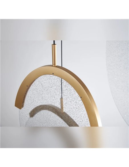 Luminária pendente LED OASIS 54W dourada com 4 lâmpadas, 3000K, dimerizável, TRIAC, 1890 lúmens.